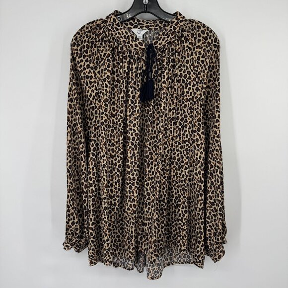 Crown & Ivy Womens Leopard Print Long Sleeve Blouse Tassel Detail size 2x plus - Picture 4 of 11